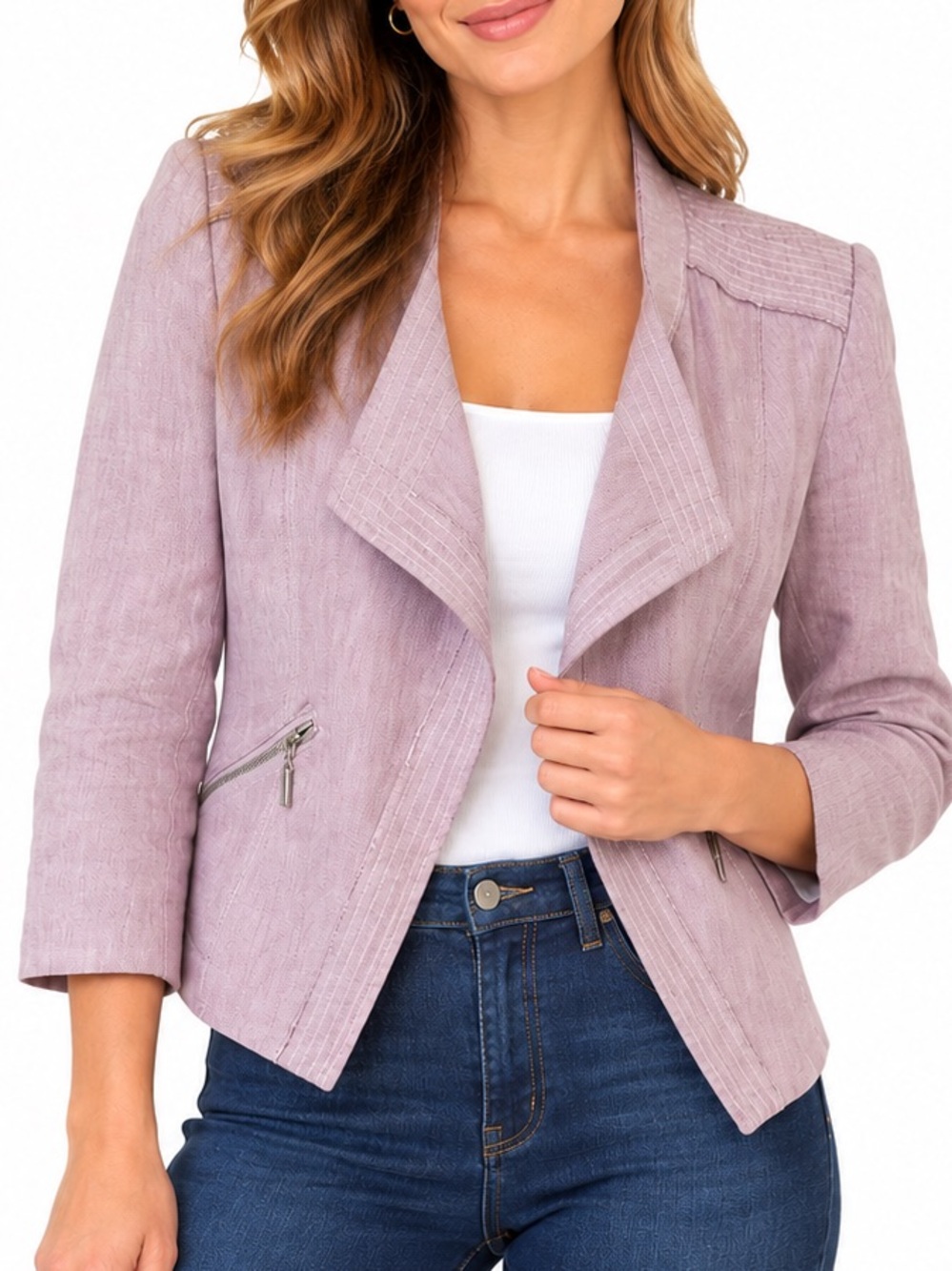 White House Black Market Linen Blend Draped Blazer Jacket Mauve Size 4